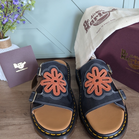 Dr. Martens Dayne Made in England Leather & Suede Applique Slides - Picture 3 of 16